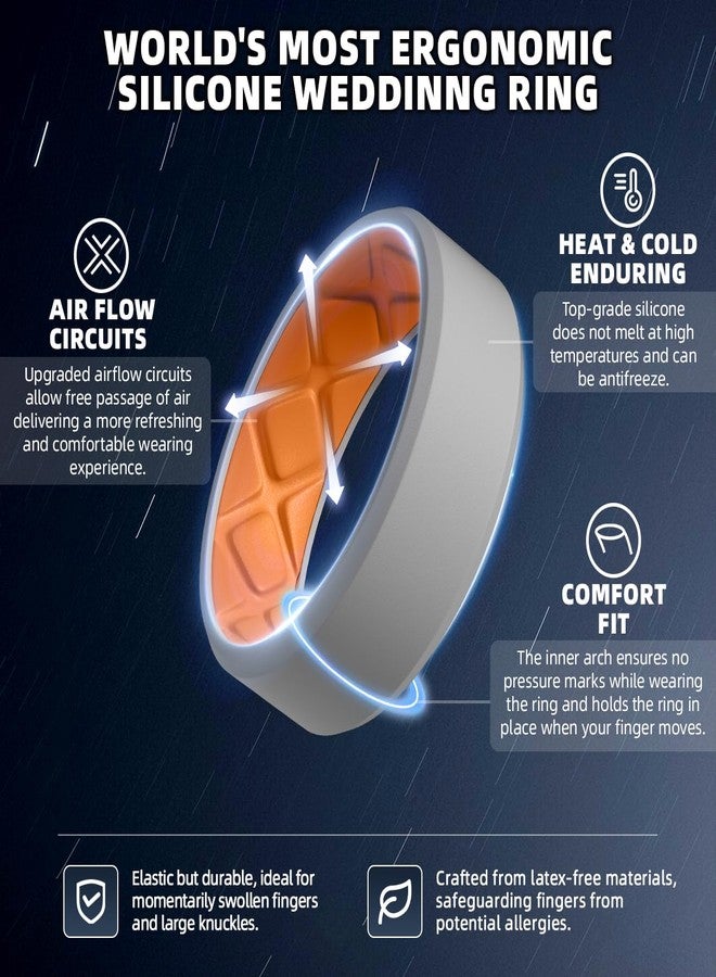 Egnaro Men's Silicone Rings, 7.5mm Wide 2.5mm Thick Rubber Bands For Him, Ergonomic Beveled Edge Two Tone Waterproof Workout Accessories - Image 2